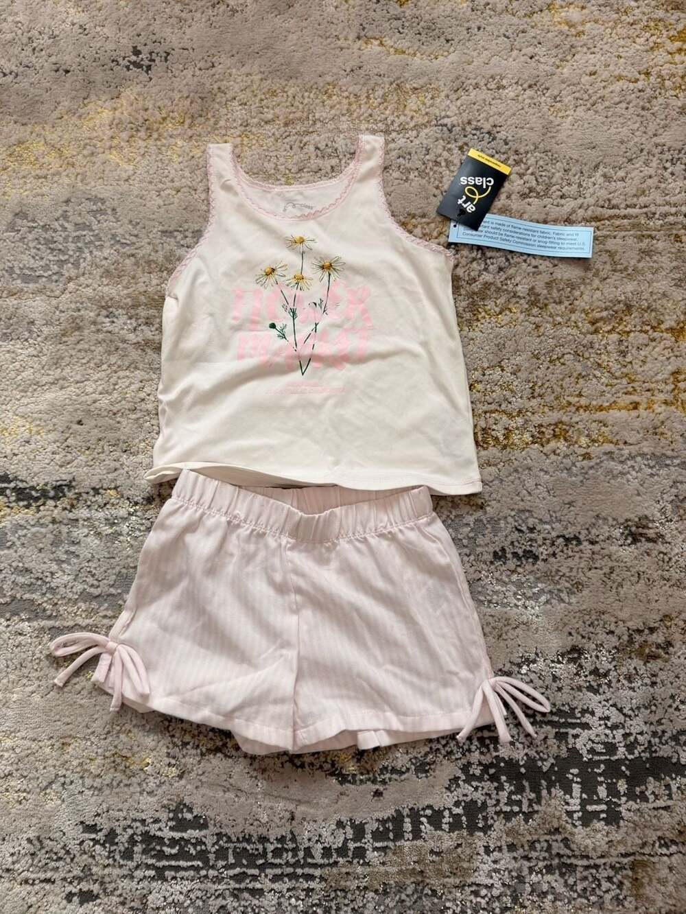 Art Class Girls Floral Tank Top and Striped Shorts Pajama Set Size M 8
